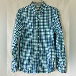 BONOBOS BLUE TEAL SLIM FIT PLAID BUTTON DOWN PREPPY DRESS SHIRT MENS MEDIUM